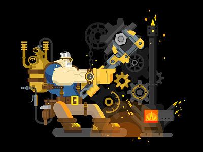Steampunk engineer character engineer flat illustration industrual kit8 macn repairman steam technoligy vector