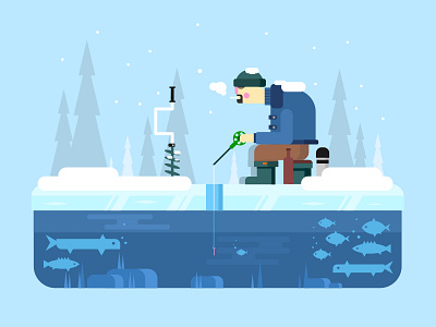 Winter fishing fish fishing flat forest ice illustration kit8 man snow vector winter woods