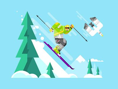 Skier character eagle flat illustration kit8 mountain ski skier snow sport vector winter