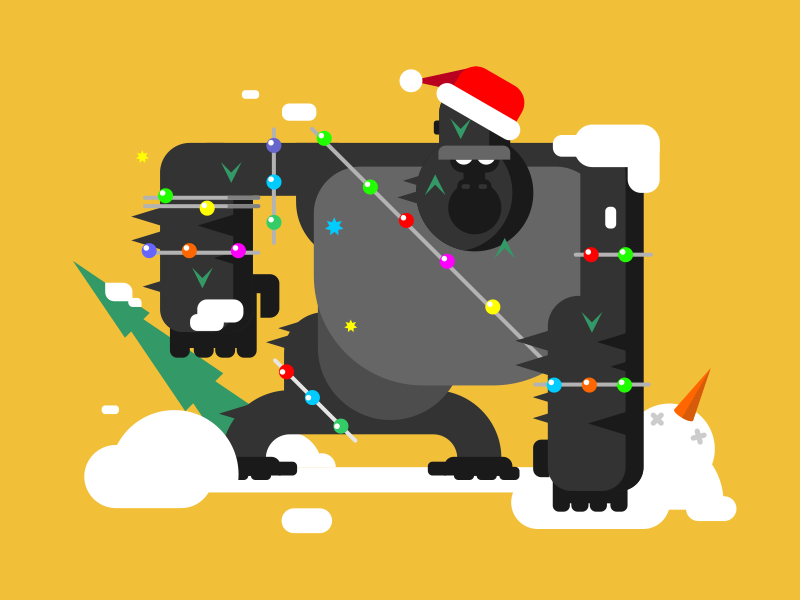 Christmas Gorilla ape monkey fun character tree new year gorilla christmas illustration vector flat kit8