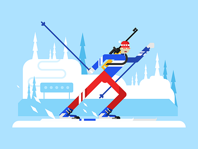 Biathlon biathlon character flat illustration kit8 man ski sport vector winter