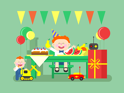 Child birthday birthday box cake child flat illustration kid kit8 play prezent toy vector