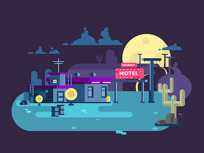 Motel clouds flat hotel illustration kit8 moon morel night roar travel vector