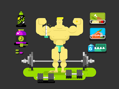 Bodybuilder bodybuilder character fitness flat gym illustration kit8 man sport vector