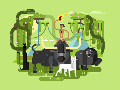 Mowgli animal character flat illustration jungle kit8 mammal mowgli tree vector wildlife