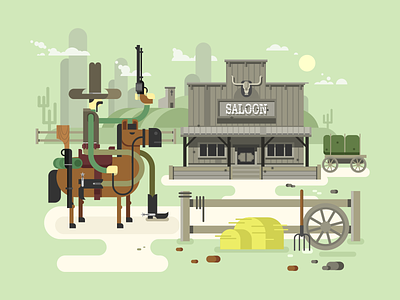 Wild west saloon cowboy flat horse illustration kit8 saloon sheriff vector west western wild