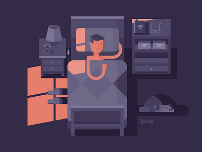 Sleep bed character flat illustration kit8 room sleep vector