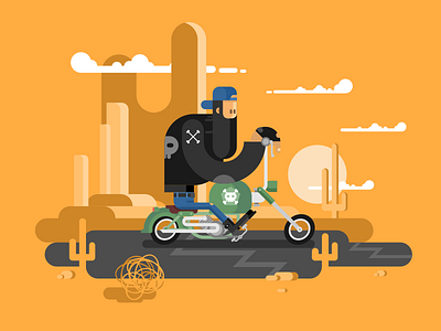 Biker biker cactus character desert flat illustration kit8 road vector