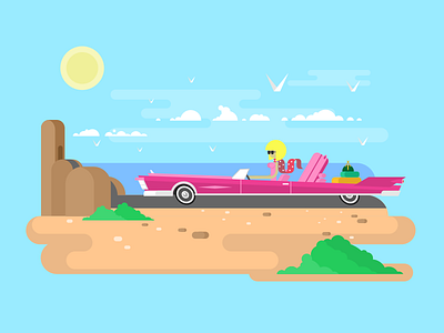 Blonde in cabriolet blonde cabriolet car character coast flat girl illustration kit8 ocean vector woman