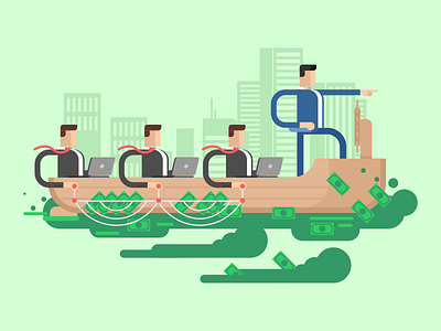 Leadership boat business character company flat illustration kit8 leader money ship vector