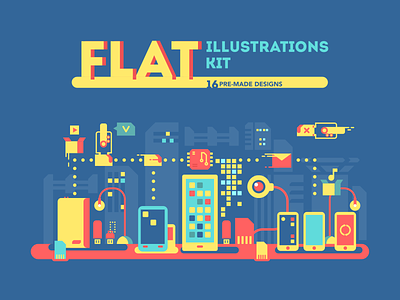 Flat illustrations kit business environment flat header hosting illustrations kit8 marketing mobile smart vector