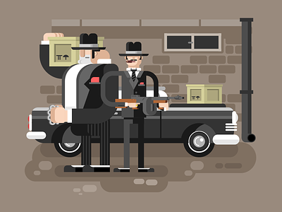 Mafia car character chicago flat gangsters gun illustration kit8 mafia man vector