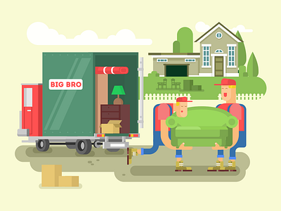 Moving car character flat furniture house illustration kit8 moving porter truck vector