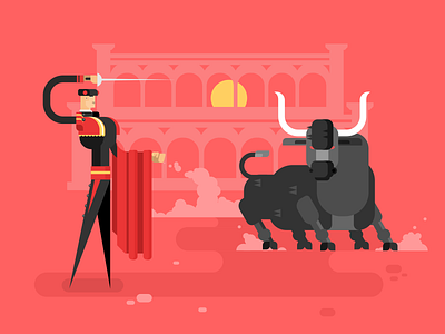 Bullfighting bull bullfighting character flat illustration kit8 man red vector