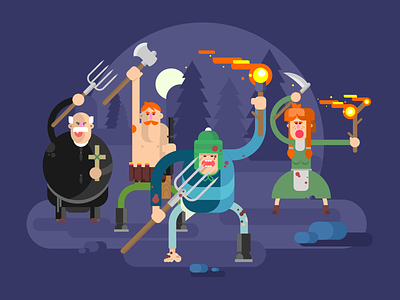 Angry citizens angry character citizens flat illustration kit8 people pitchforks torches vector