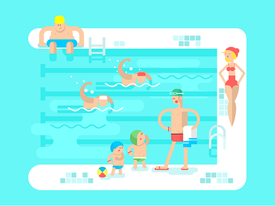 Pool character family flat illustration kit8 pool summer swim vector