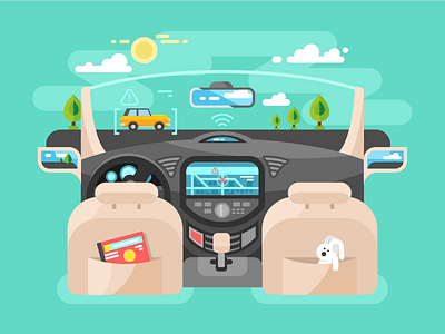 Car assistant assistant automobile autopilot car computer drive flat illustration kit8 smart vector