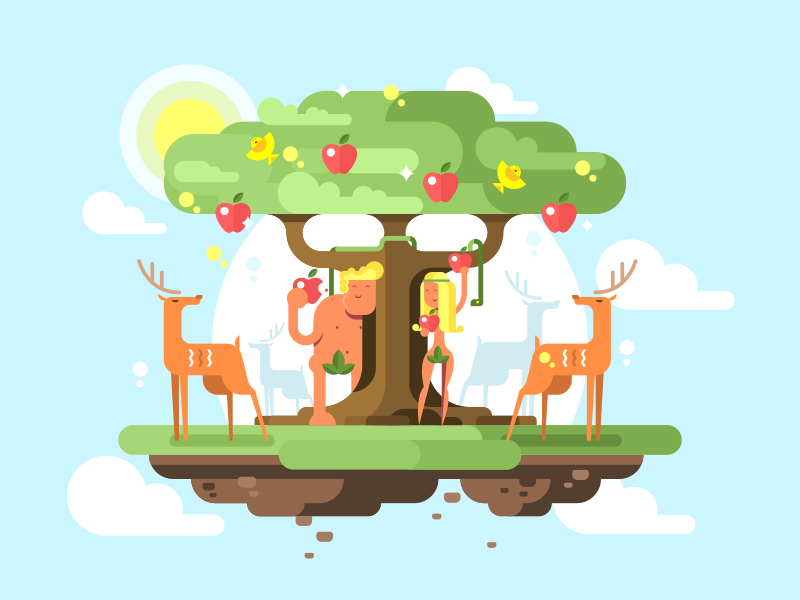 Adam and Eve character tree garden apple eve adam illustration vector flat kit8