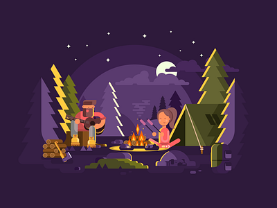 Camp camp camping character fire flat forest illustration kit8 man vector vocation woods