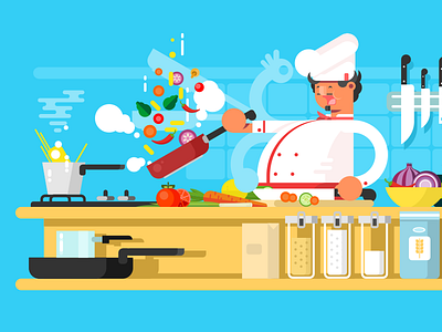 Chef character chef flat food illustration kit8 kitchen man prepare vector