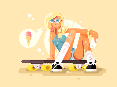 Girl skateboarding beautiful character flat girl illustration kit8 pretty recreation skateboard vector