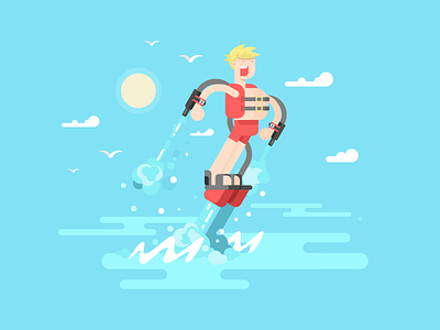 Flyboard character flat flyboard illustration kit8 man recreation sea summer vector vocation water