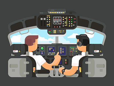 Pilots in cockpit air back character cockpit flat illustration kit8 man pilot plane vector window