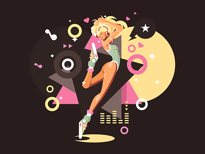 Girl dancing character club dancing flat girl illustration kit8 vector vinyl woman