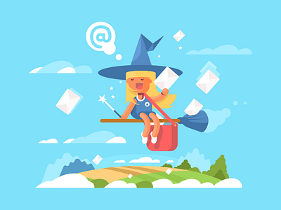 Postal fairy broom character fairy flat fly girl illustration kid kit8 mail postal vector