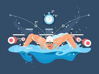 Swimmer butterfly flat front illustration kit8 man sport swim vector