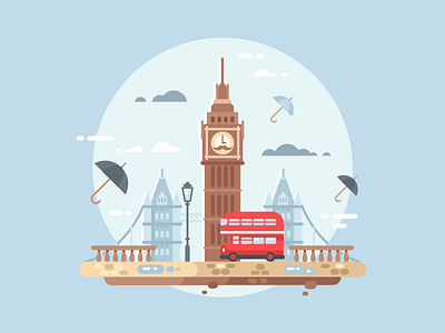 London bridge bus city flat illustration kit8 london tower urban vector