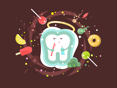 Tooth brush character flat health icon illustration kit8 sweets tooth vector