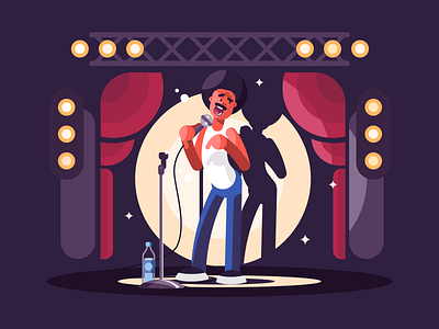 Standup black character comedy flat illustration kit8 man microphone stage standup vector