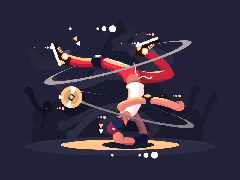 Breakdancer breakdancer character dance flat illustration kit8 man stage upside down vector