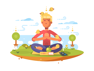 Meditation calm character flat illustration kit8 man meditating vector