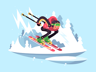 Skiing character flat illustration kit8 man mountains skiing vector winter