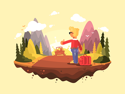 Hitchhiking adventure character flat highway hitchhiker illustration kit8 road tourist travel vector