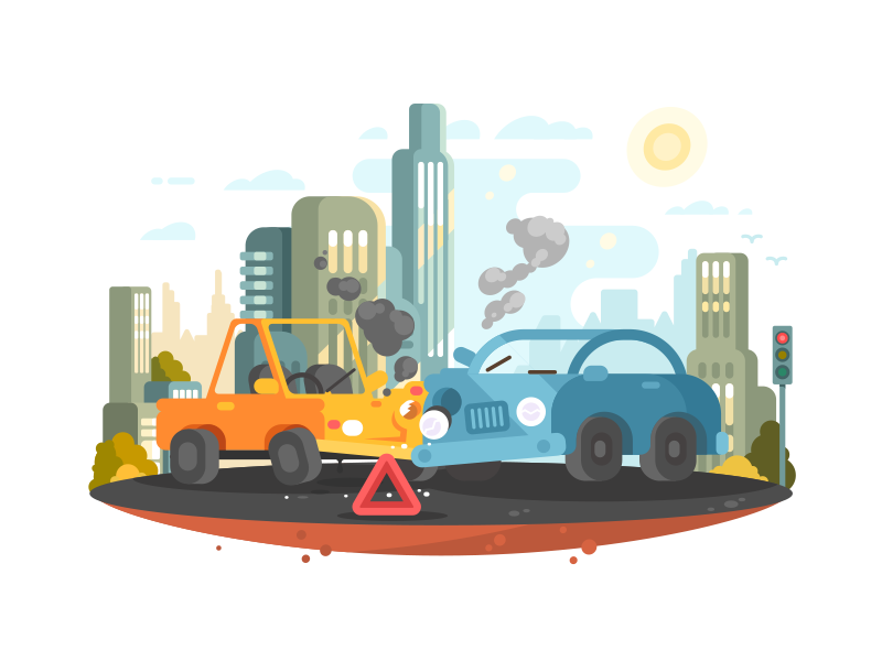 Road accident crush city accident traffic road car illustration vector flat kit8