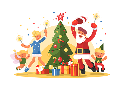 Celebrating xmas celebration christmas family flat holiday illustration kit8 people vector xmas