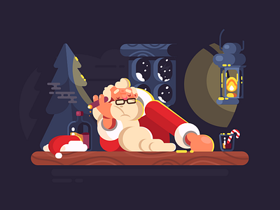 Bad Santa alcohol character cigar claus flat holiday illustration kit8 man santa smoking vector