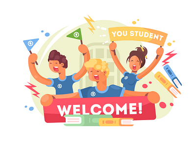 Welcome to university college education flat illustration kit8 school student study university vector welcome young