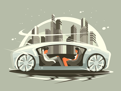 Future cars autonomous car character city concept driverless flat future illustration kit8 vector vintage