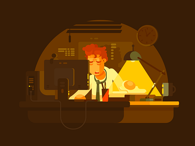 Work late business businessman character flat illustration kit8 late man office tired vector work