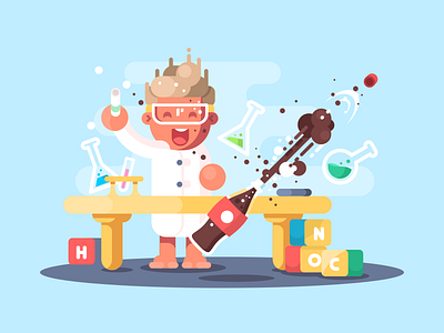 Young chemist cartoon chemist chemistry experiment flat illustration kit8 science scientist vector young