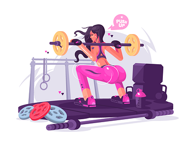 Fitness girl fit fitness flat girl gym illustration kit8 sport vector young
