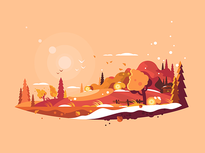 Landscape autumn autumn fall flat illustration kit8 landscape nature outdoor season sky tree vector