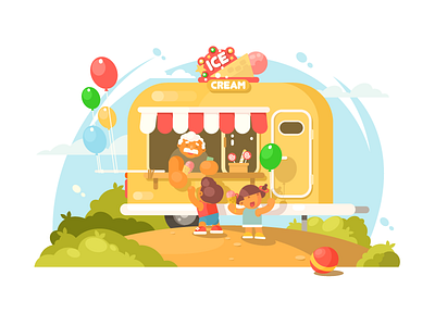 Van ice cream business food illustration kit8 old snack summer transportation truck vector