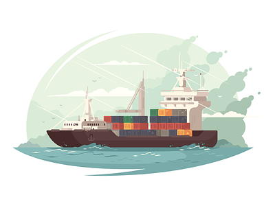 Container ship cargo container flat illustration industry kit8 sea ship shipping transport transportation vector