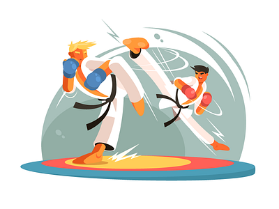 Karate sparring fight flat health illustration karate kit8 sparring sport strength training vector