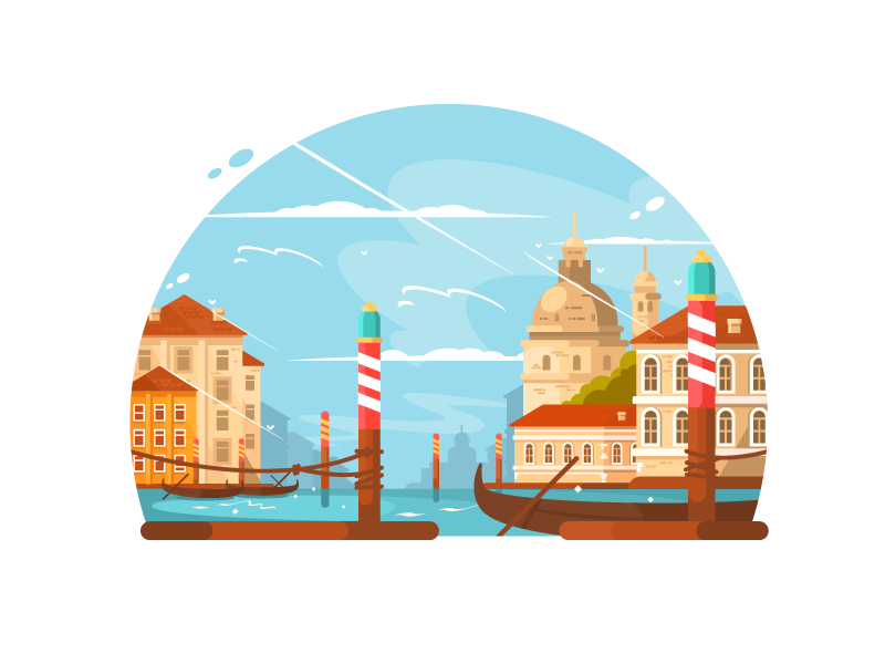 City of Venice architecture boat canal flat illustration italy kit8 town travel vector venice water